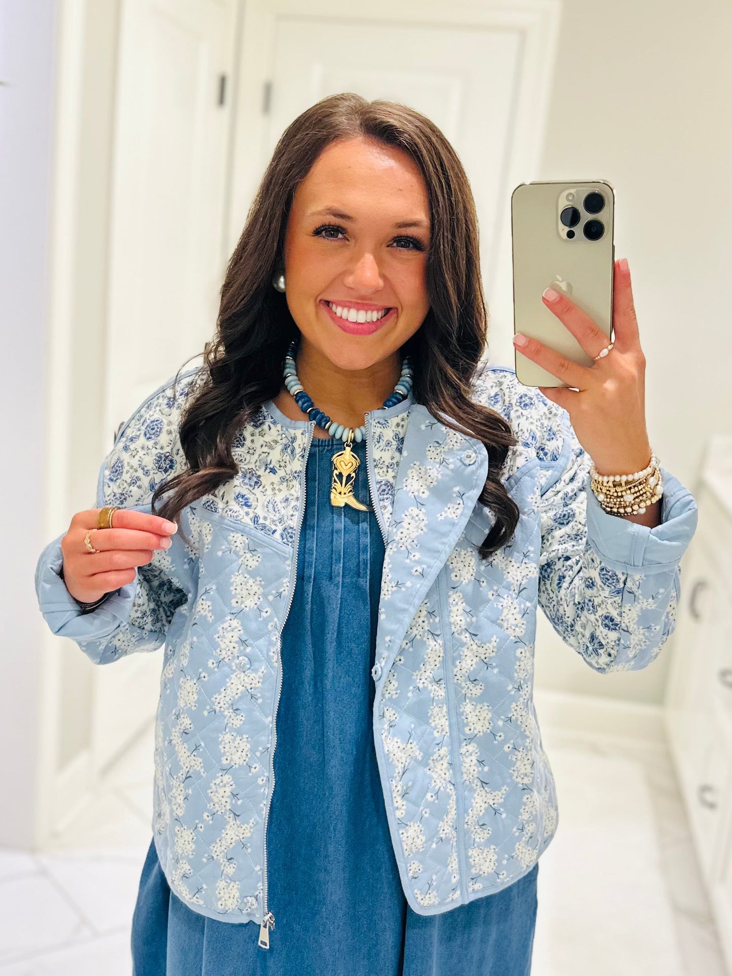 The Amelia Blue Floral Quilted Jacket