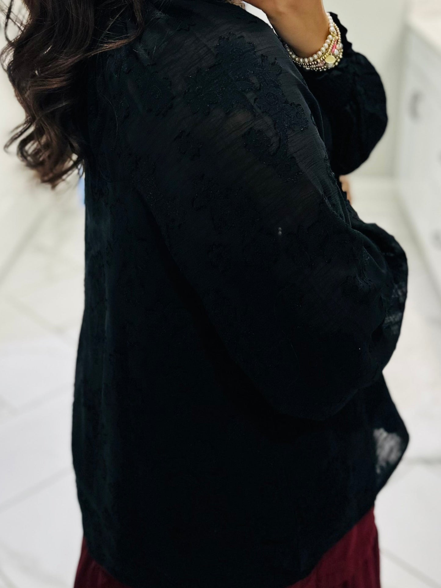 The Ava Black Floral Jacquard Top