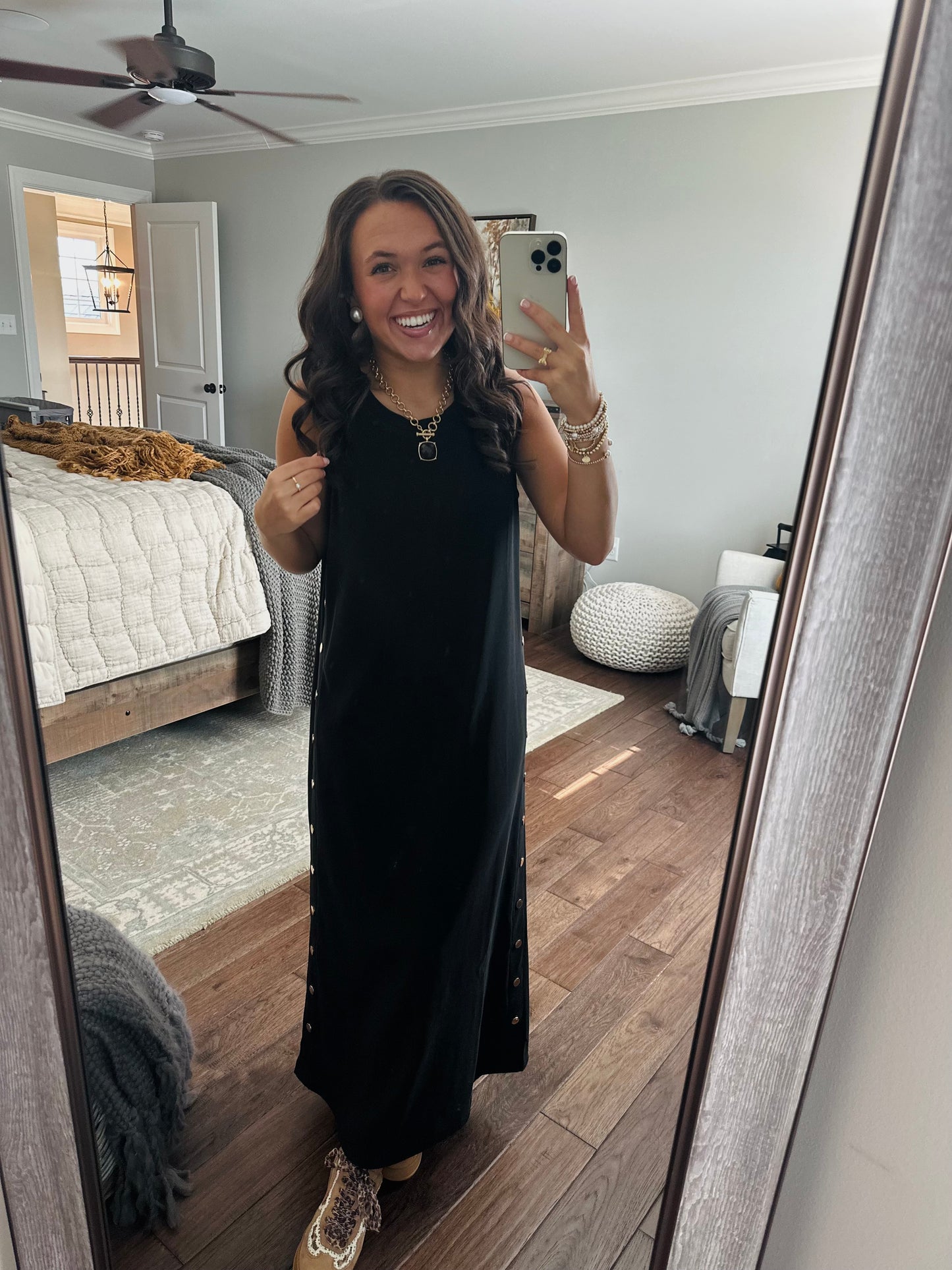 The Brooke Black Ribbed Midi Dress