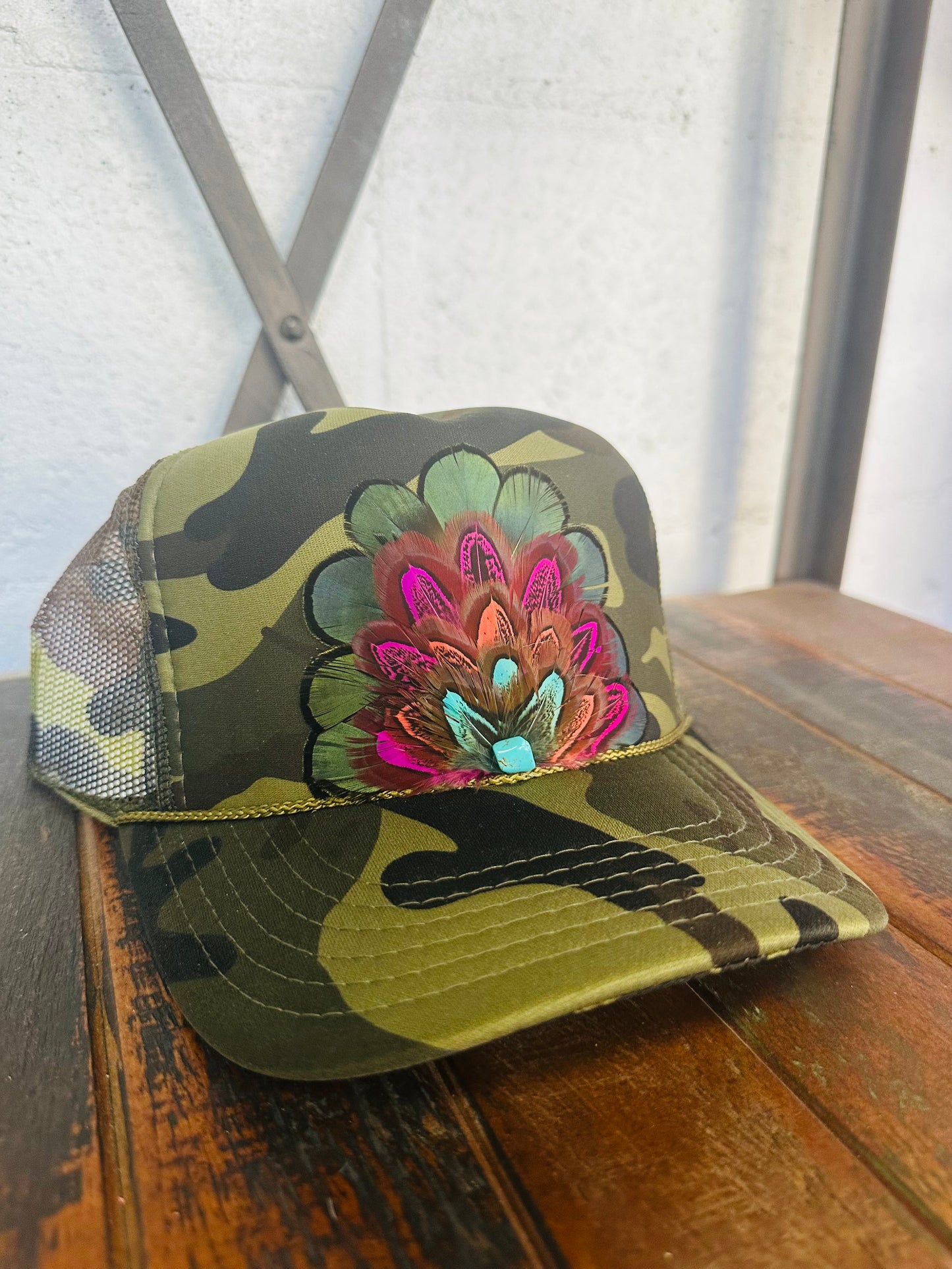 Camo Feather Trucker Hat
