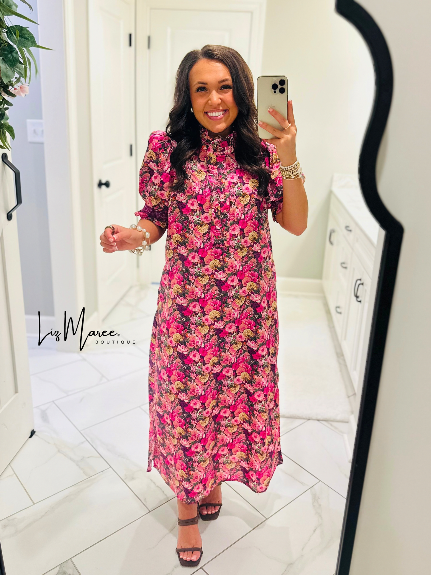 The Anabelle Magenta Floral Midi Dress
