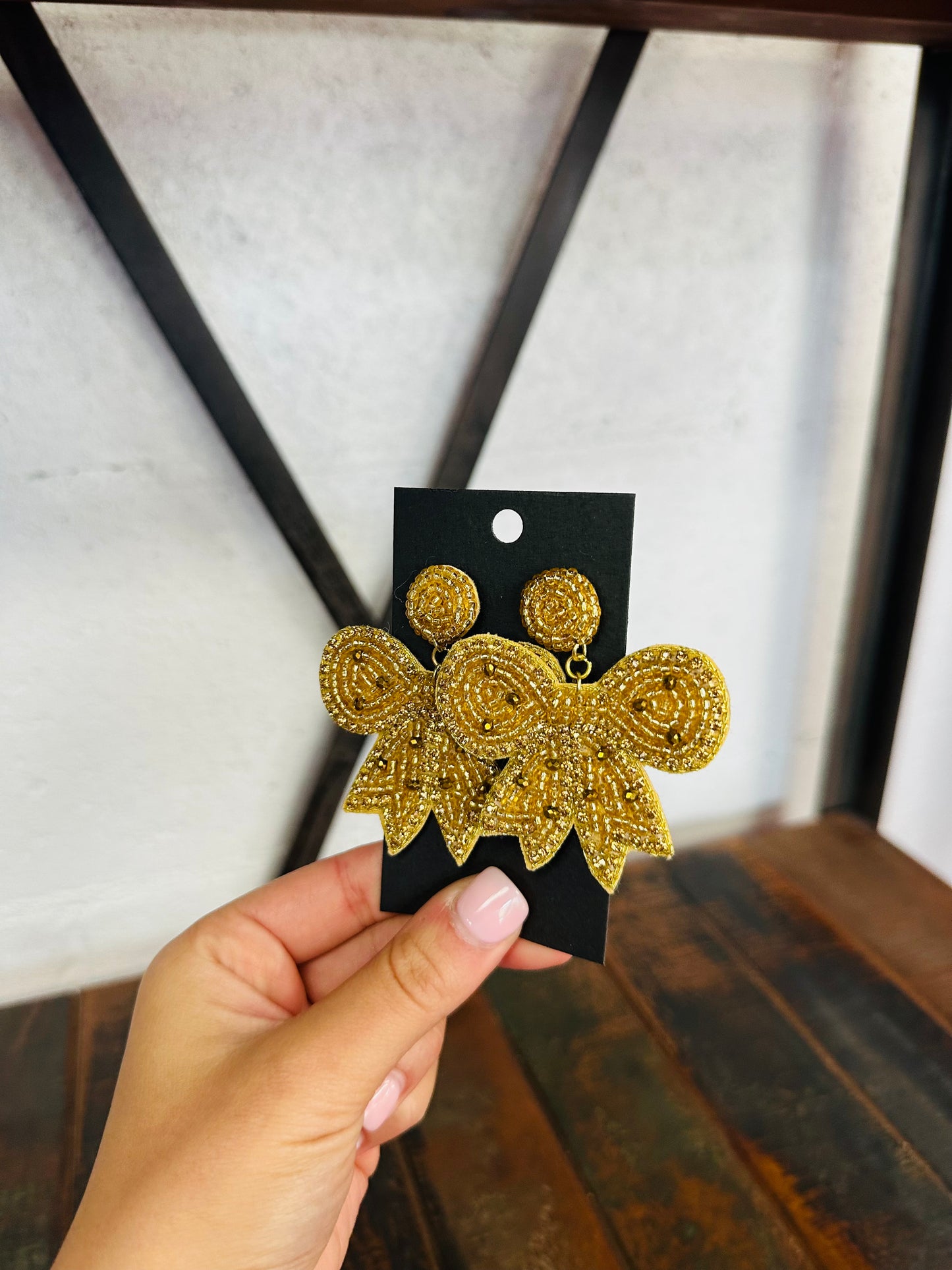 Gold Beaded Bow Earring