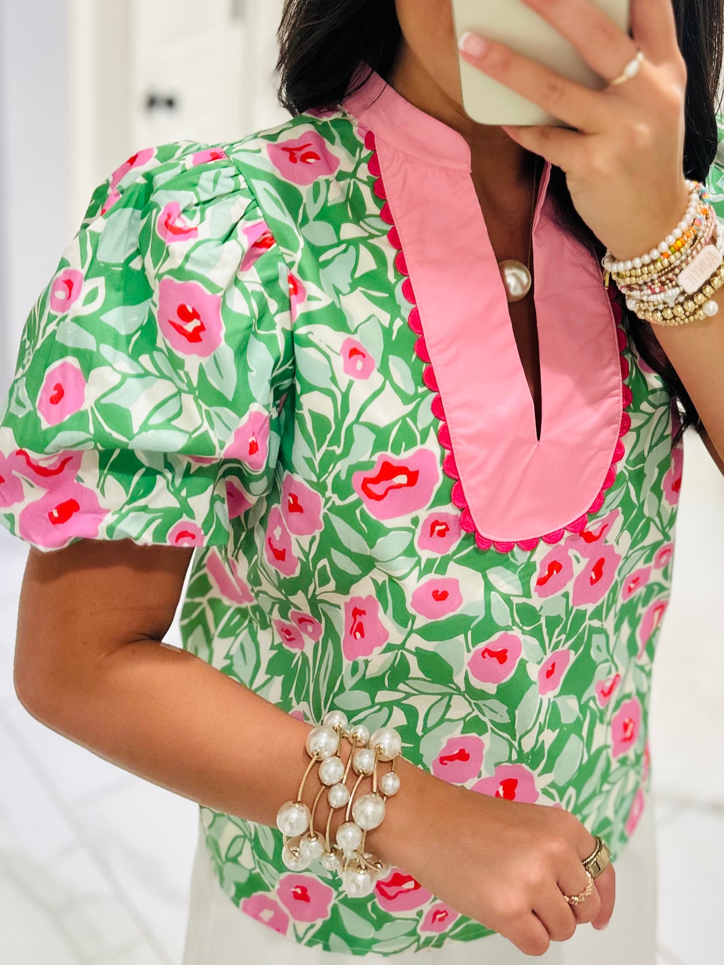 The Ginny Green + Pink Floral Top