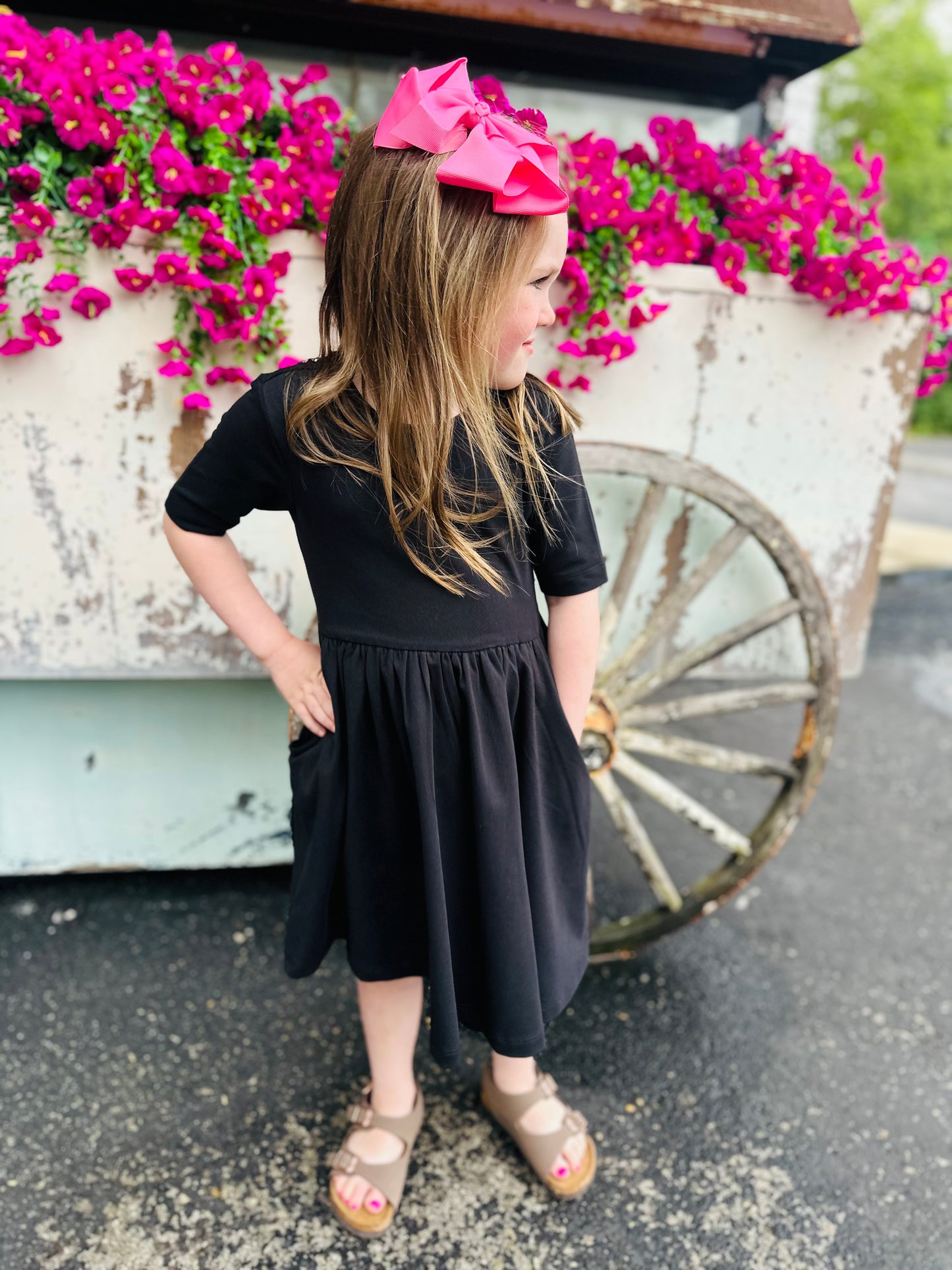 The Girls Black Bow Dress