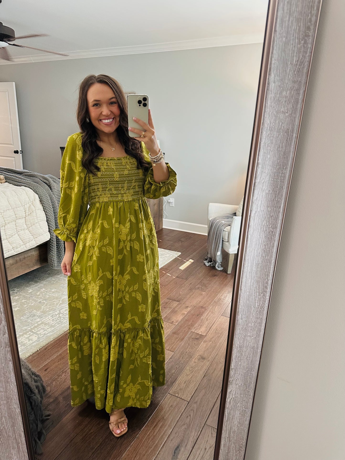 The Parker Olive Green Floral Maxi Dress