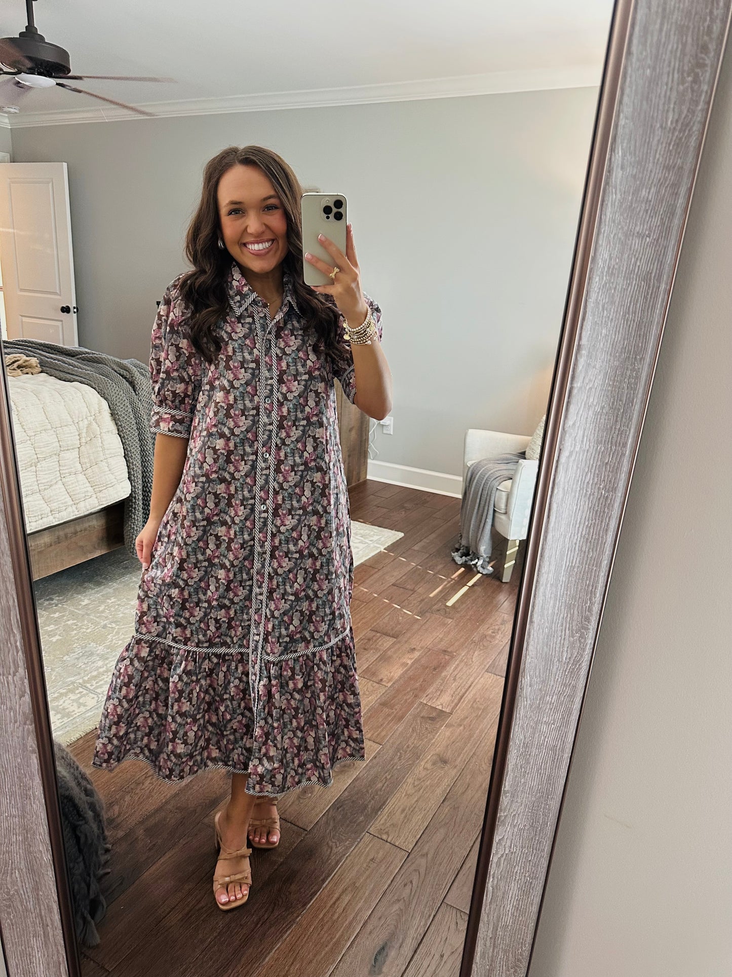 The Quinn Brown Floral Midi Dress