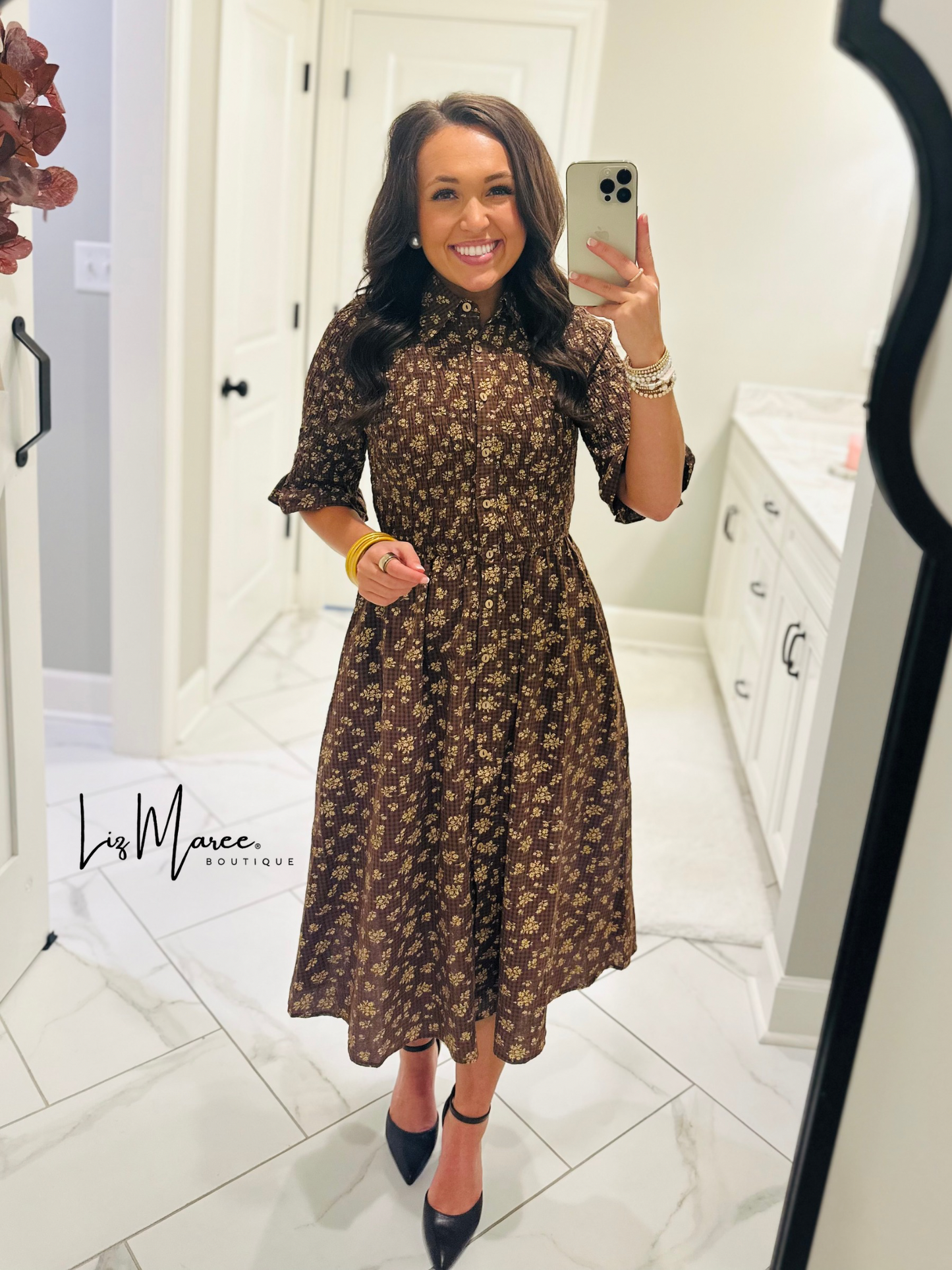 The Lara Mocha Brown Floral Midi Dress