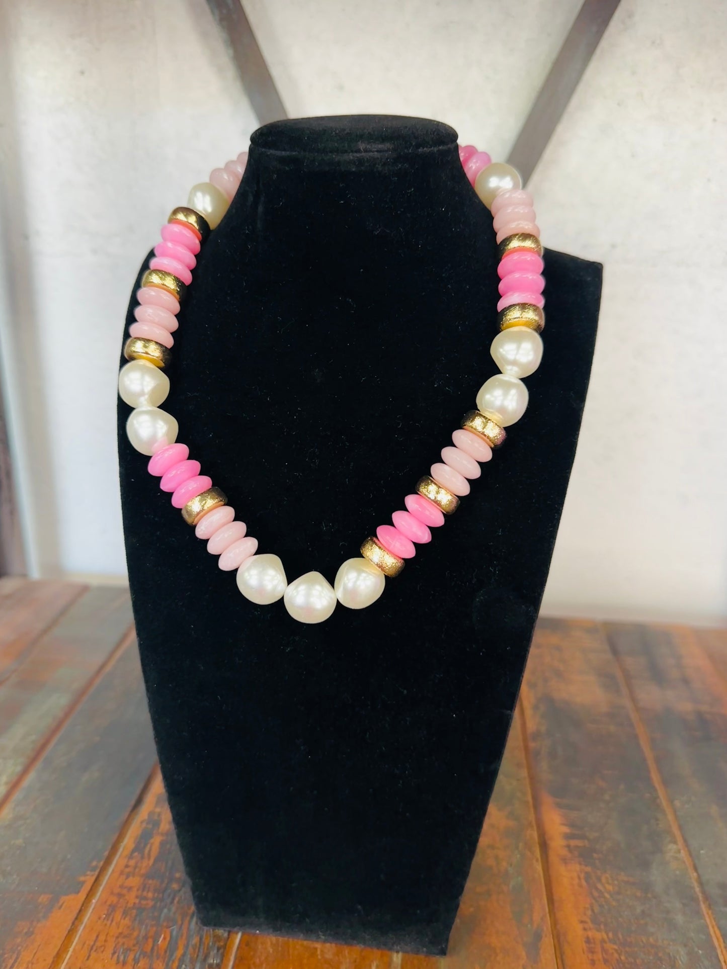 Pink + Gold Pearl Bead Necklace