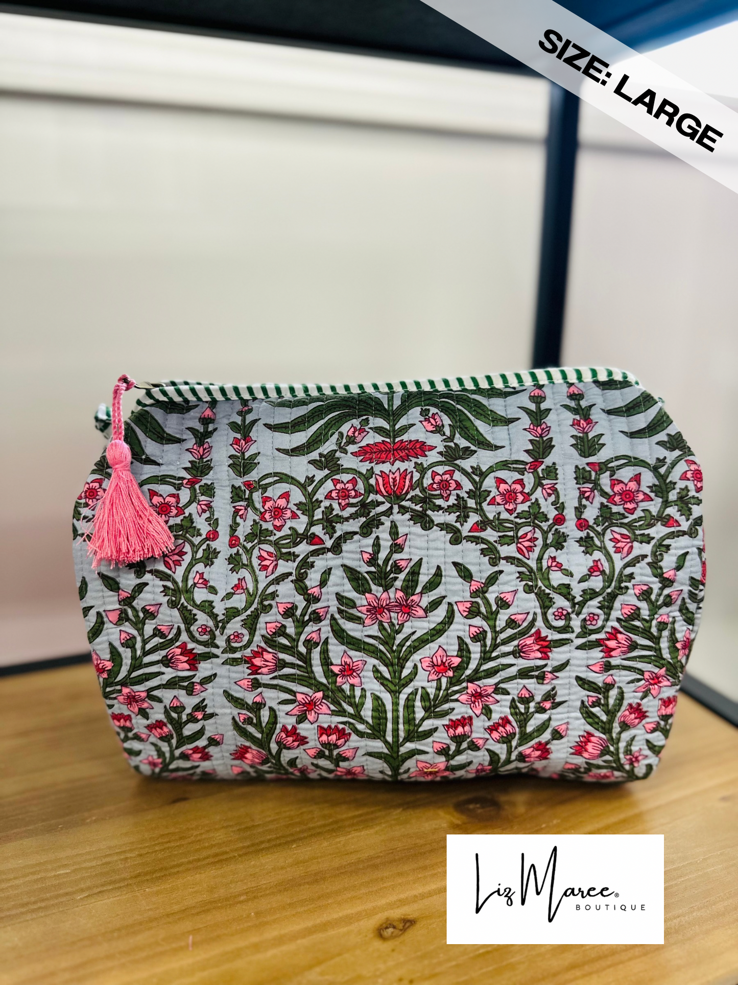 The Green + Blue Floral Quilted Cosmetic Bags - Set of 3