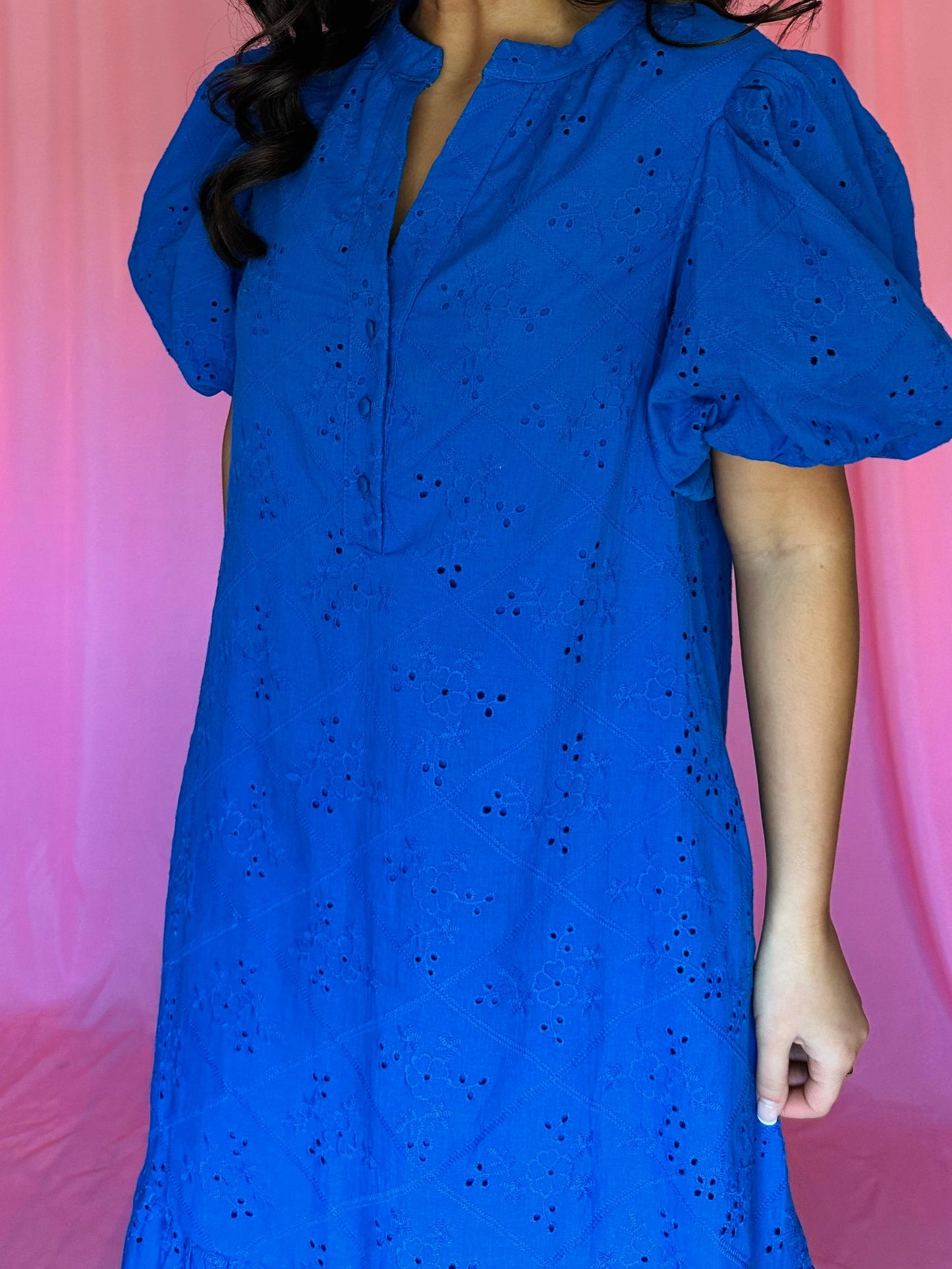 The Willa Blue Eyelet Midi Dress