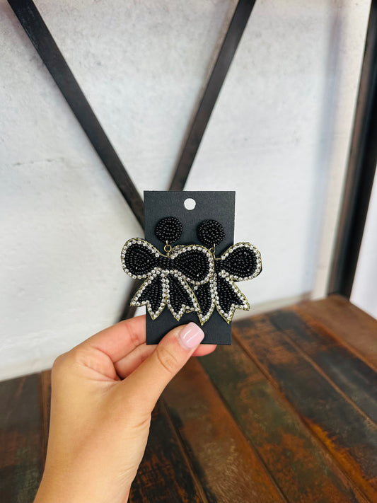 Black Beaded Bow Earring