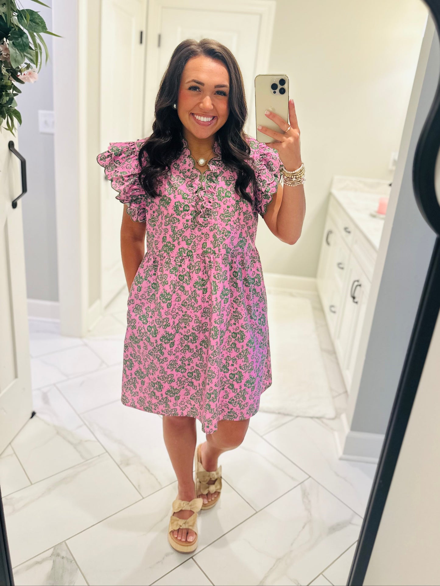 The Saylor Pink + Green Floral Dress