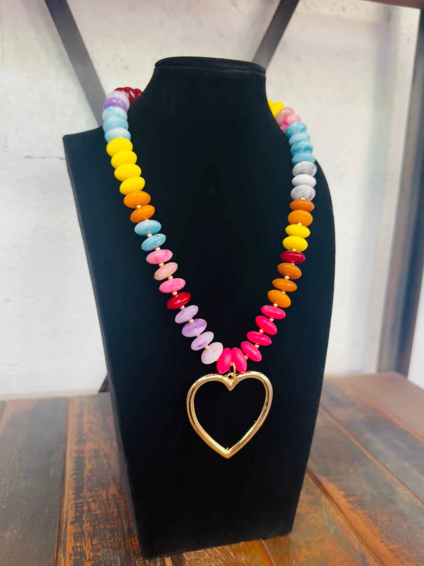 Mutli Marble Bead Heart Pendant Necklace