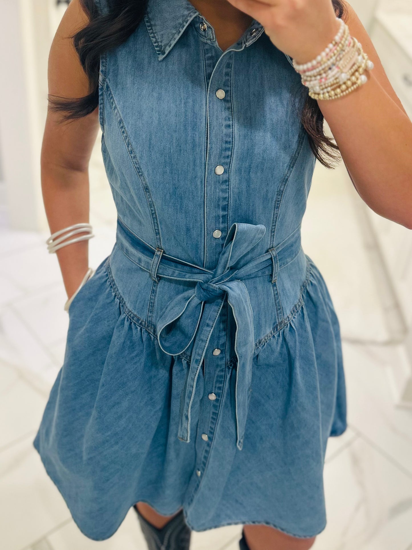 The Remi Denim Sash Belt Dress