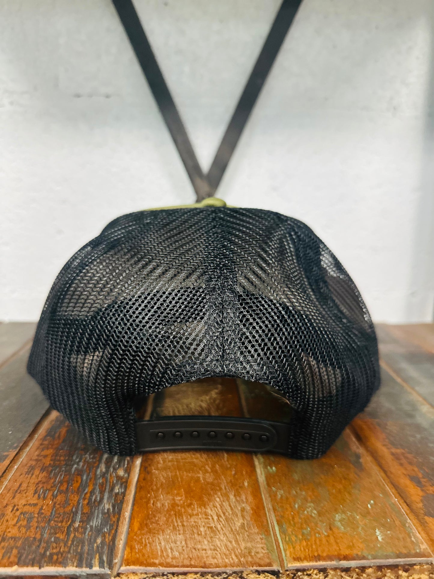 Olive Green Feather + Turquoise Stone Trucker Hat