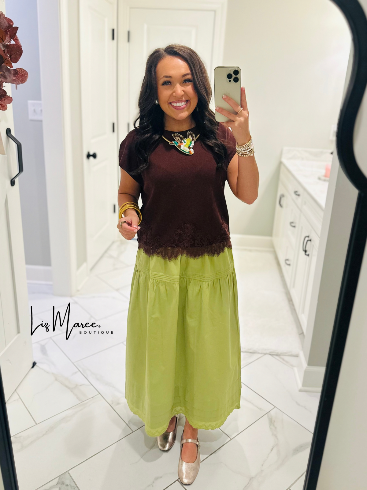 The Vera Brown Lace Hem Top