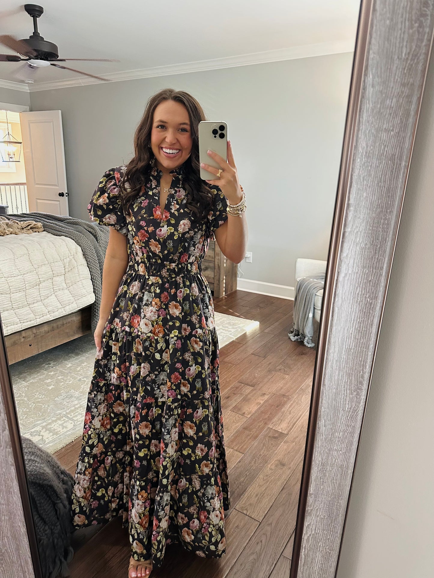 The Elizabeth Chocolate Brown Puff Sleeve Midi Dress