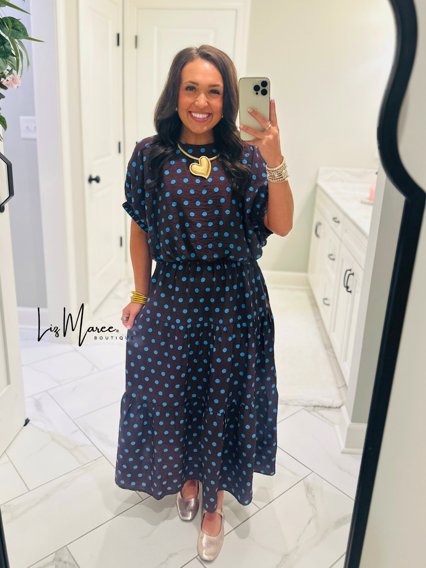 The Brinley Brown + Blue Polka Dot Top + Skirt Set