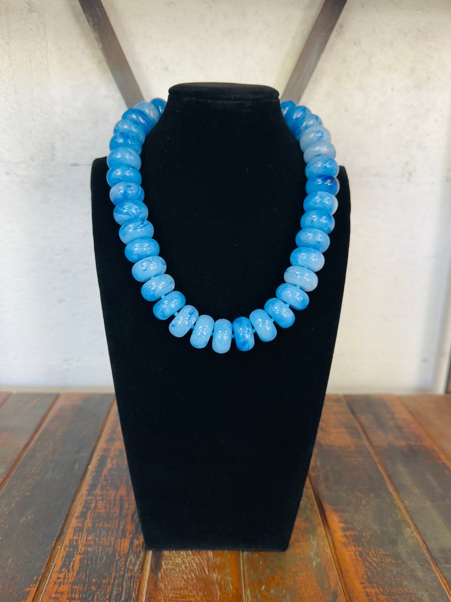 Blue Chunky Marble Bead Necklace