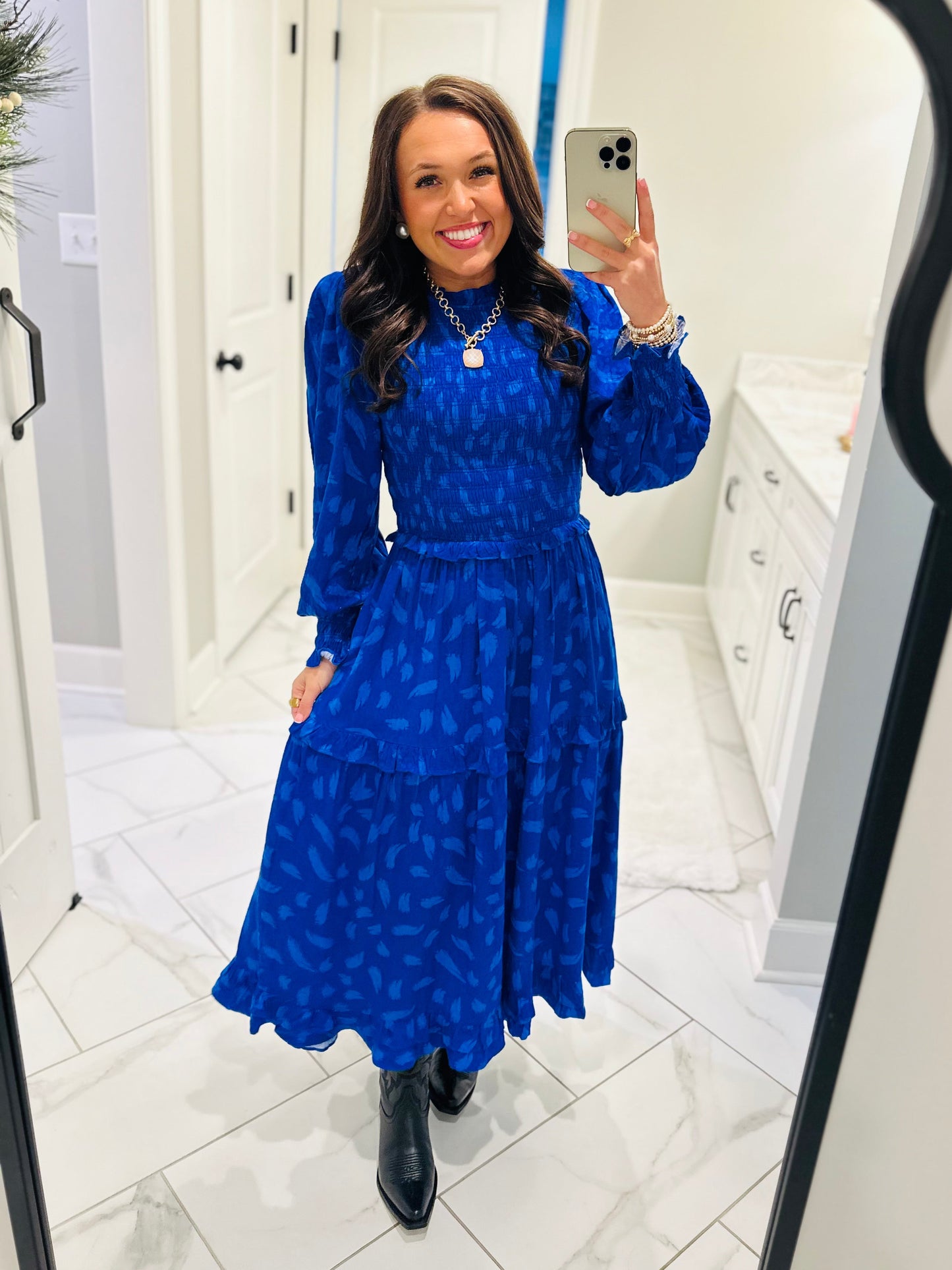 The Darya Cobalt Blue Smocked Midi Dress
