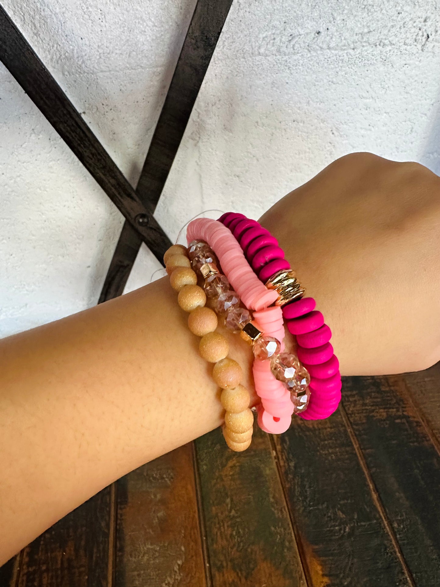 Pink Crystal Beaded Bracelet Stack