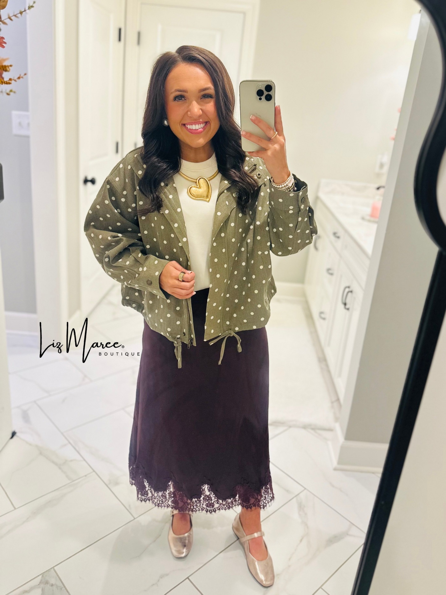 The Reese Olive Polka Dot Jacket