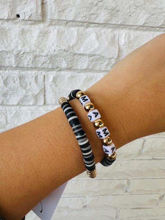 Black 'Mama' Stretch Bracelet Sets