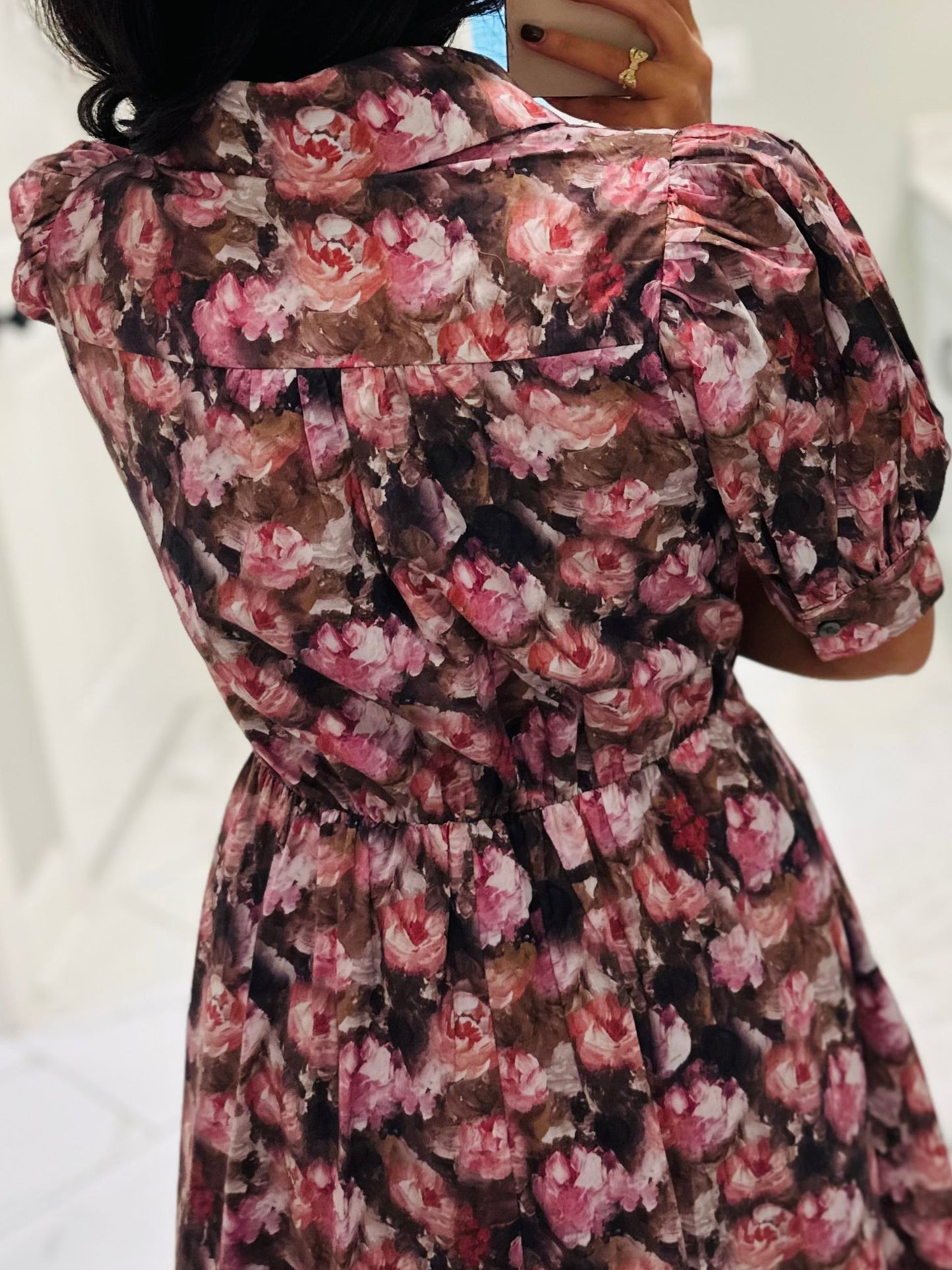 The Maggie Pink + Brown Floral Midi Dress