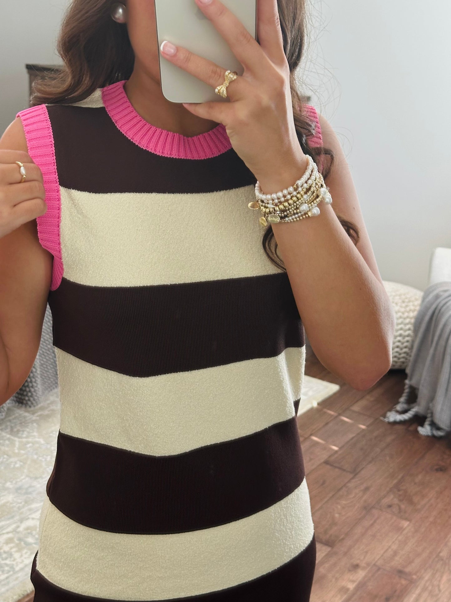 The Everlee Pink + Cream Striped Knit Midi Dress