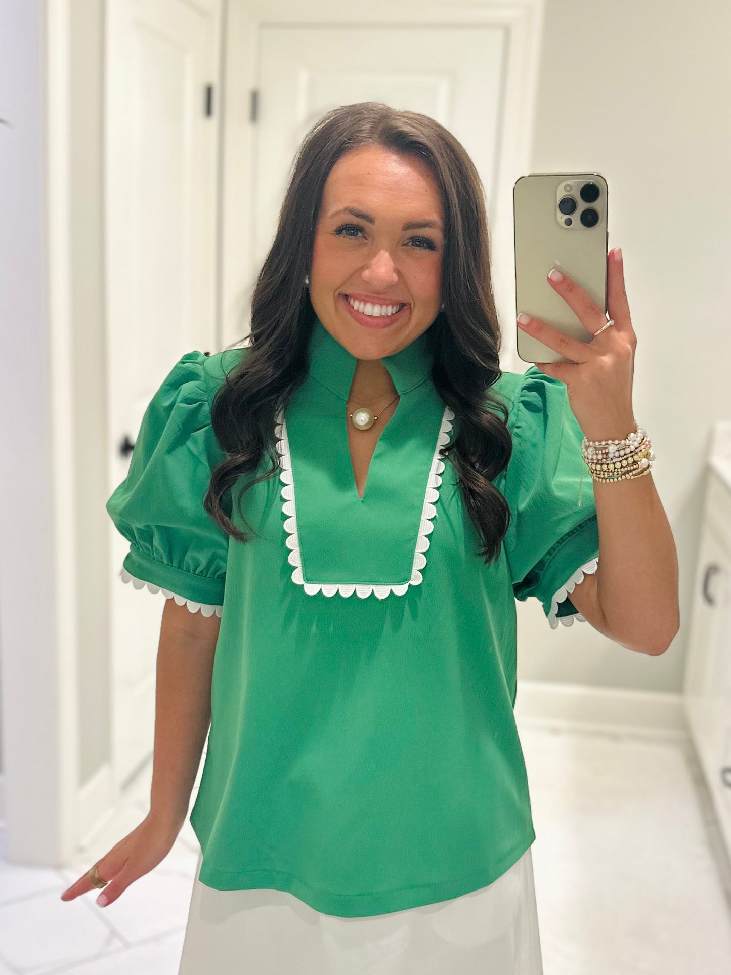 The Faye Kelly Green Scallop Detail Top