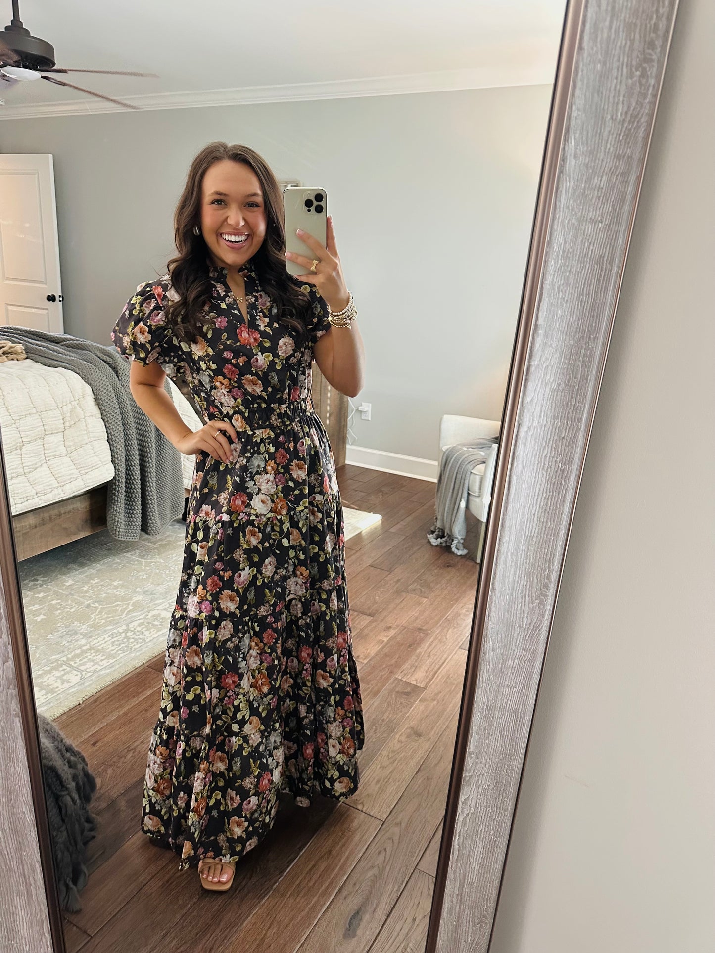The Elizabeth Chocolate Brown Puff Sleeve Midi Dress