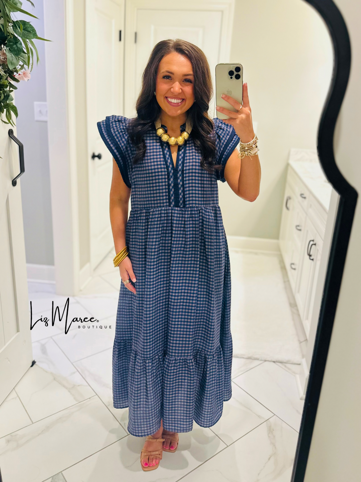 The Morganne Navy Gingham Midi Dress