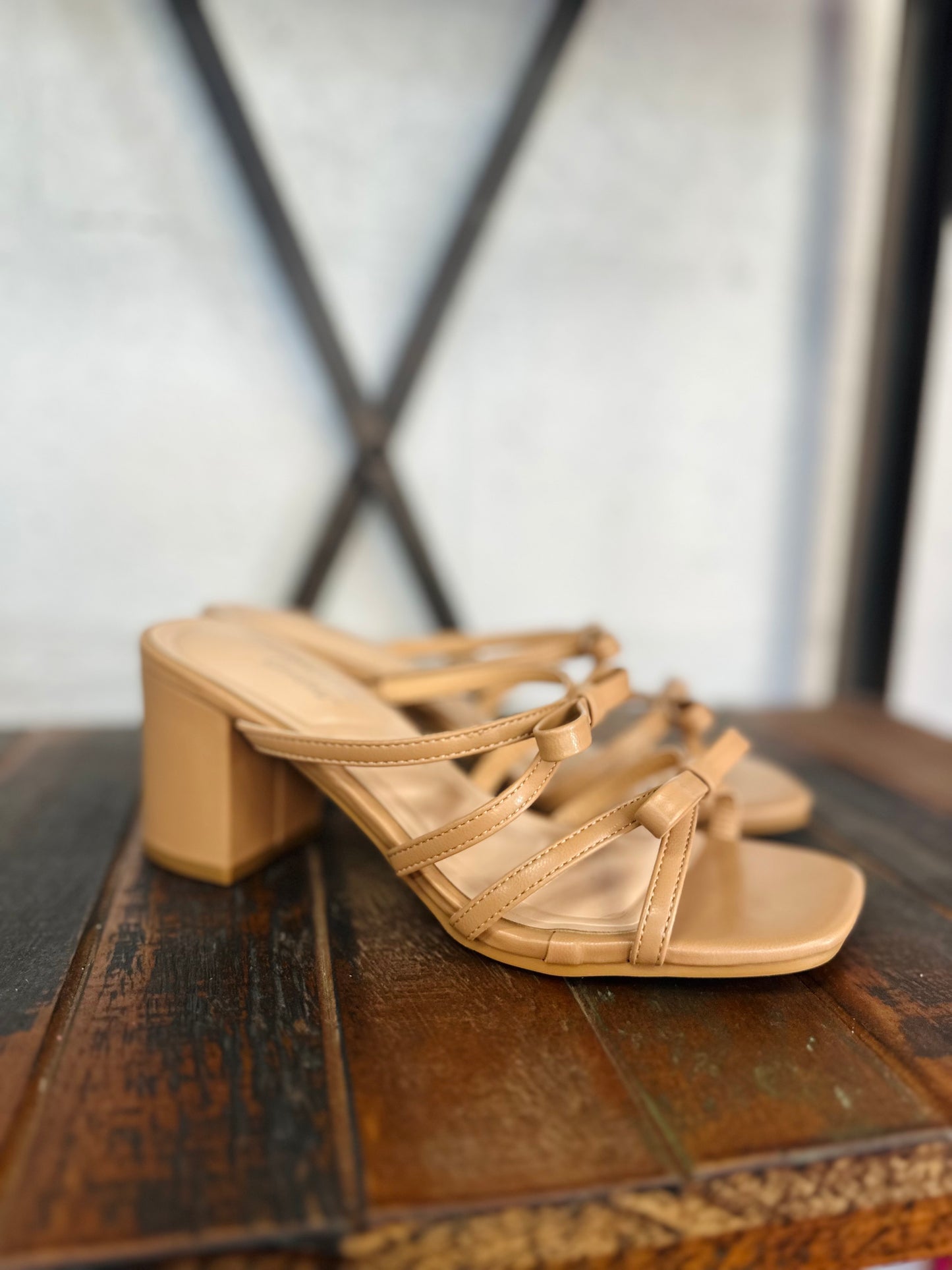 The Mylie Camel Double Bow Heel
