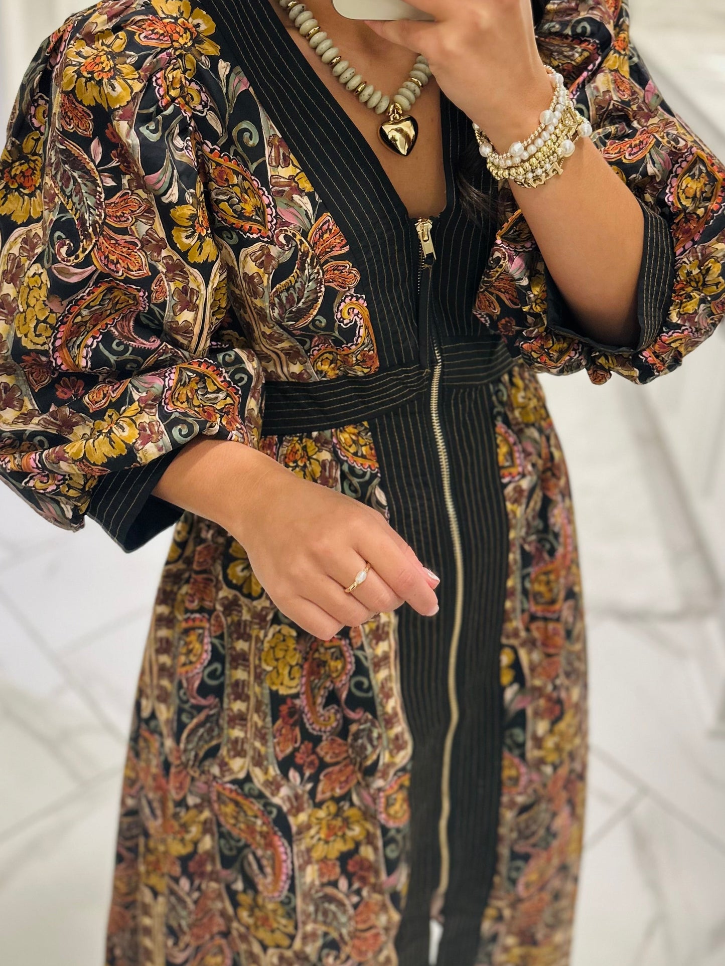 The Libby Black Floral Paisley Midi Dress