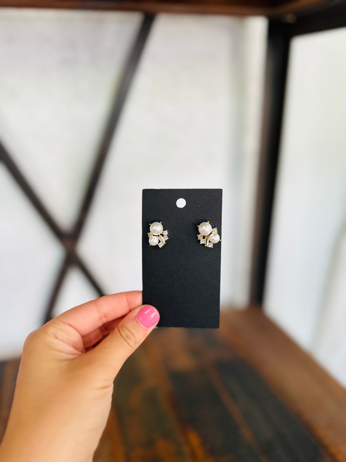 Pearl & Rhinestone Double Pearl Stud Earring