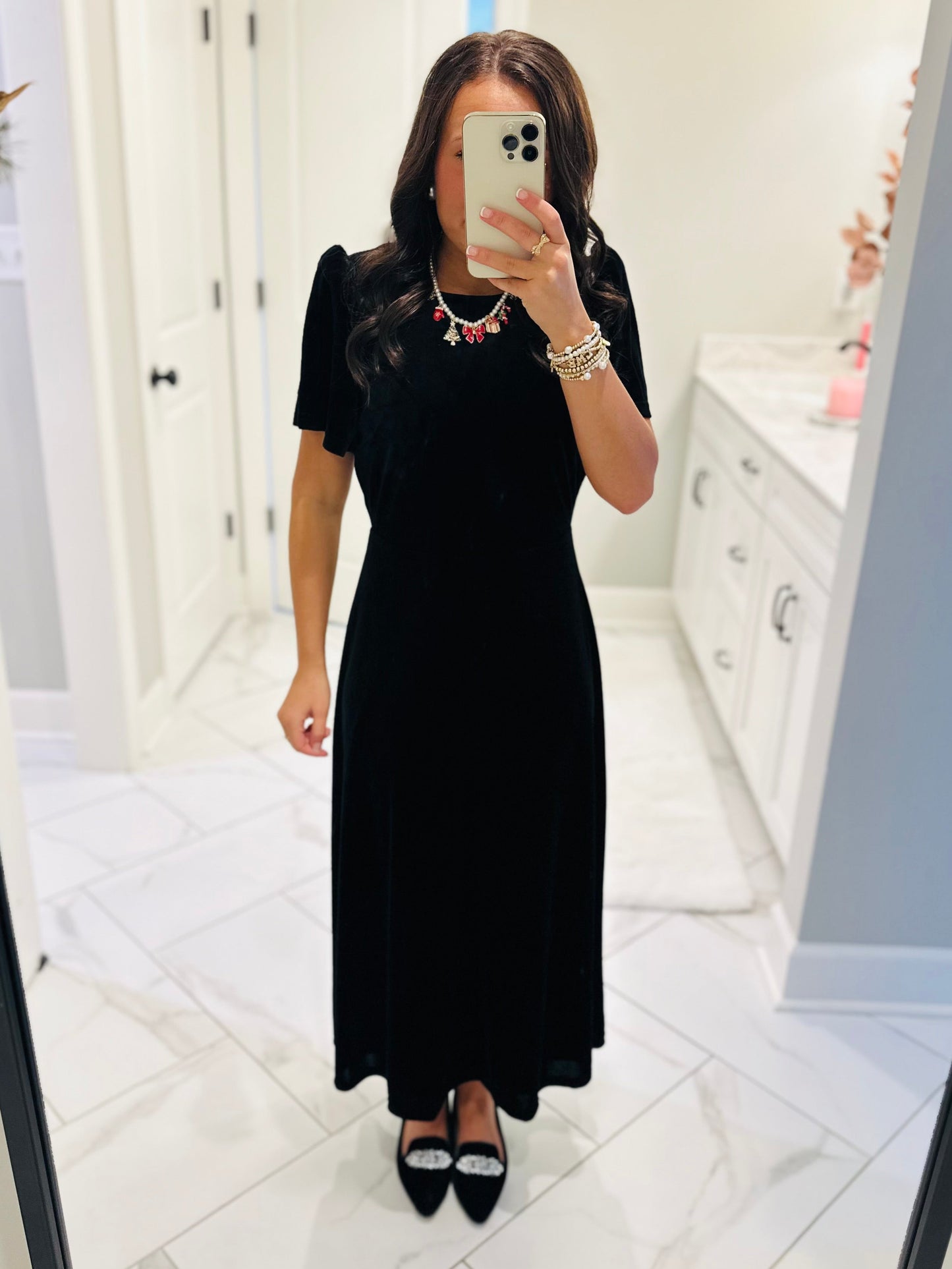 The Mary Black Velvet A-line Midi Dress