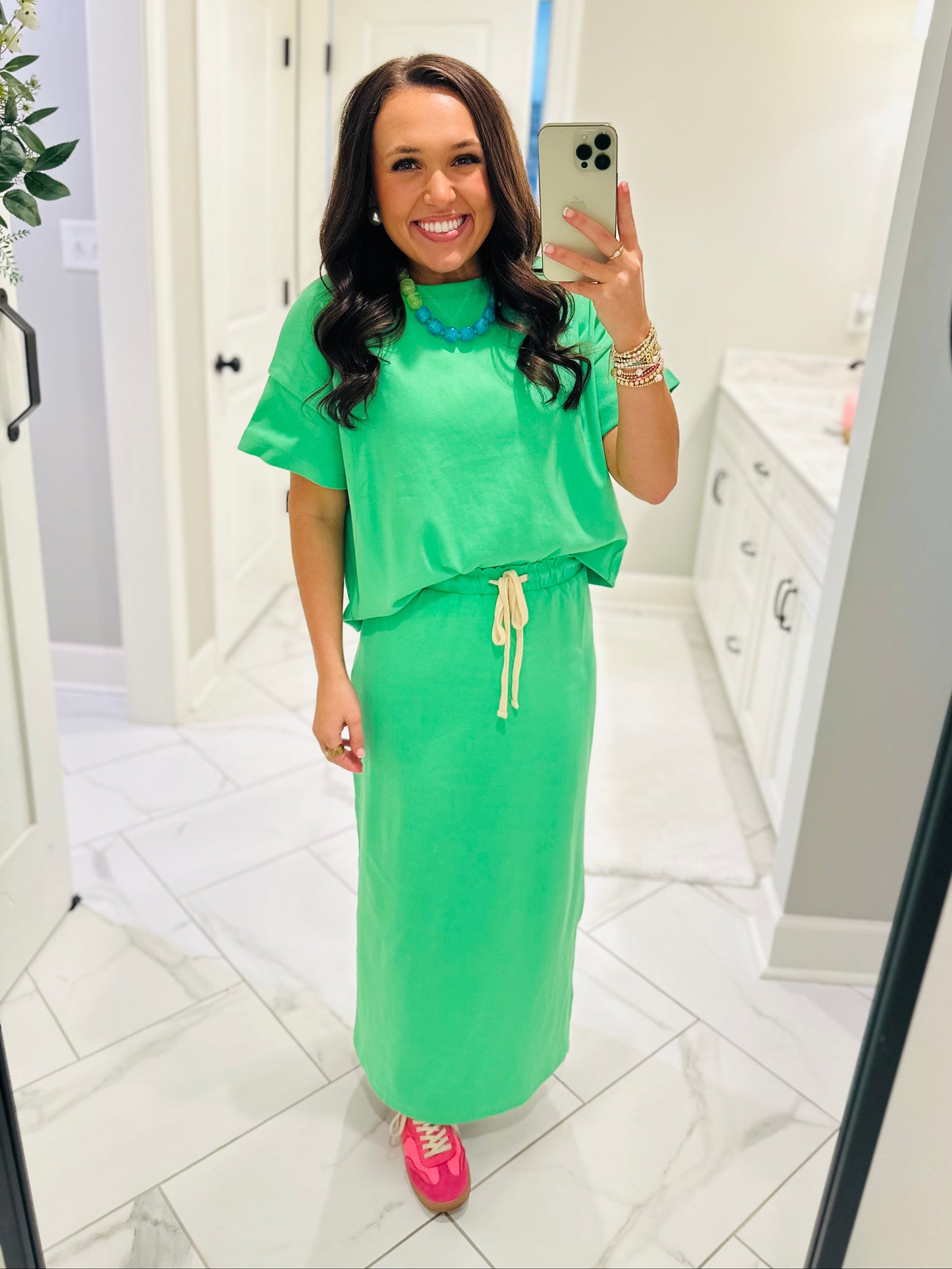 The Sonny Green Knit Top + Skirt Set