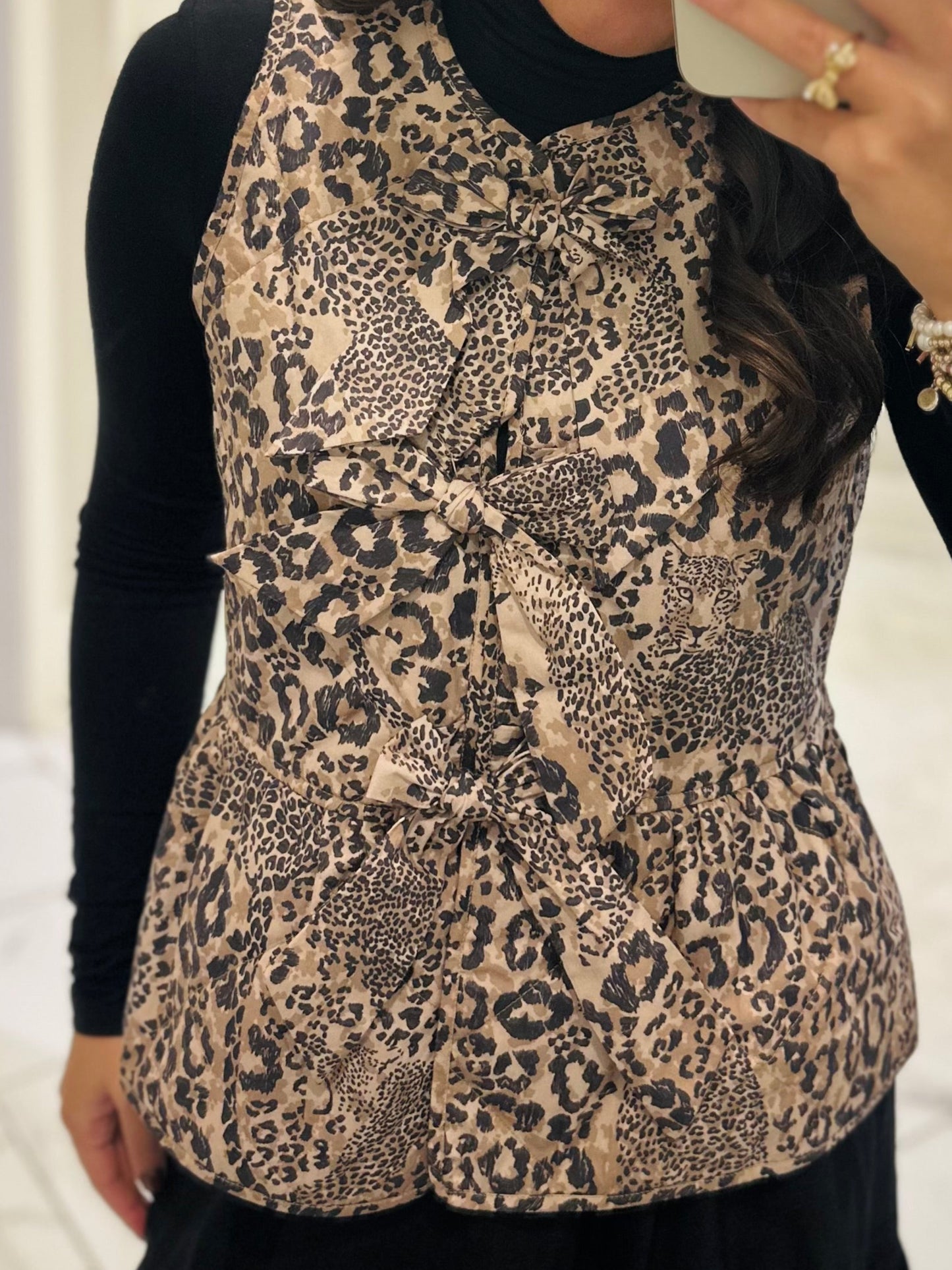 The Leopard Quilted Bow Vest