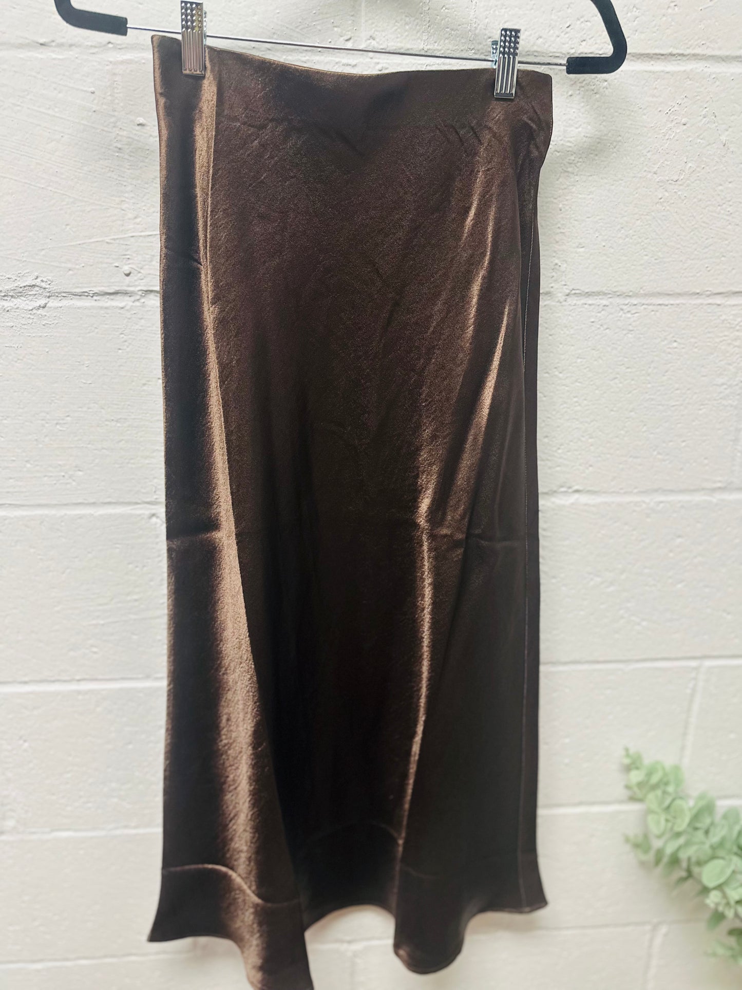 The Bri Dark Brown Satin Midi Skirt