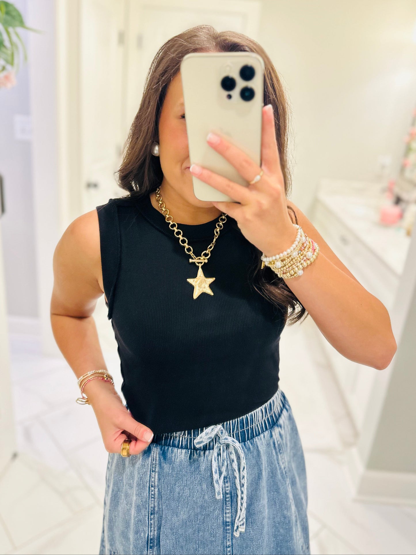 The Ellie Black Seam Detail Tank Top