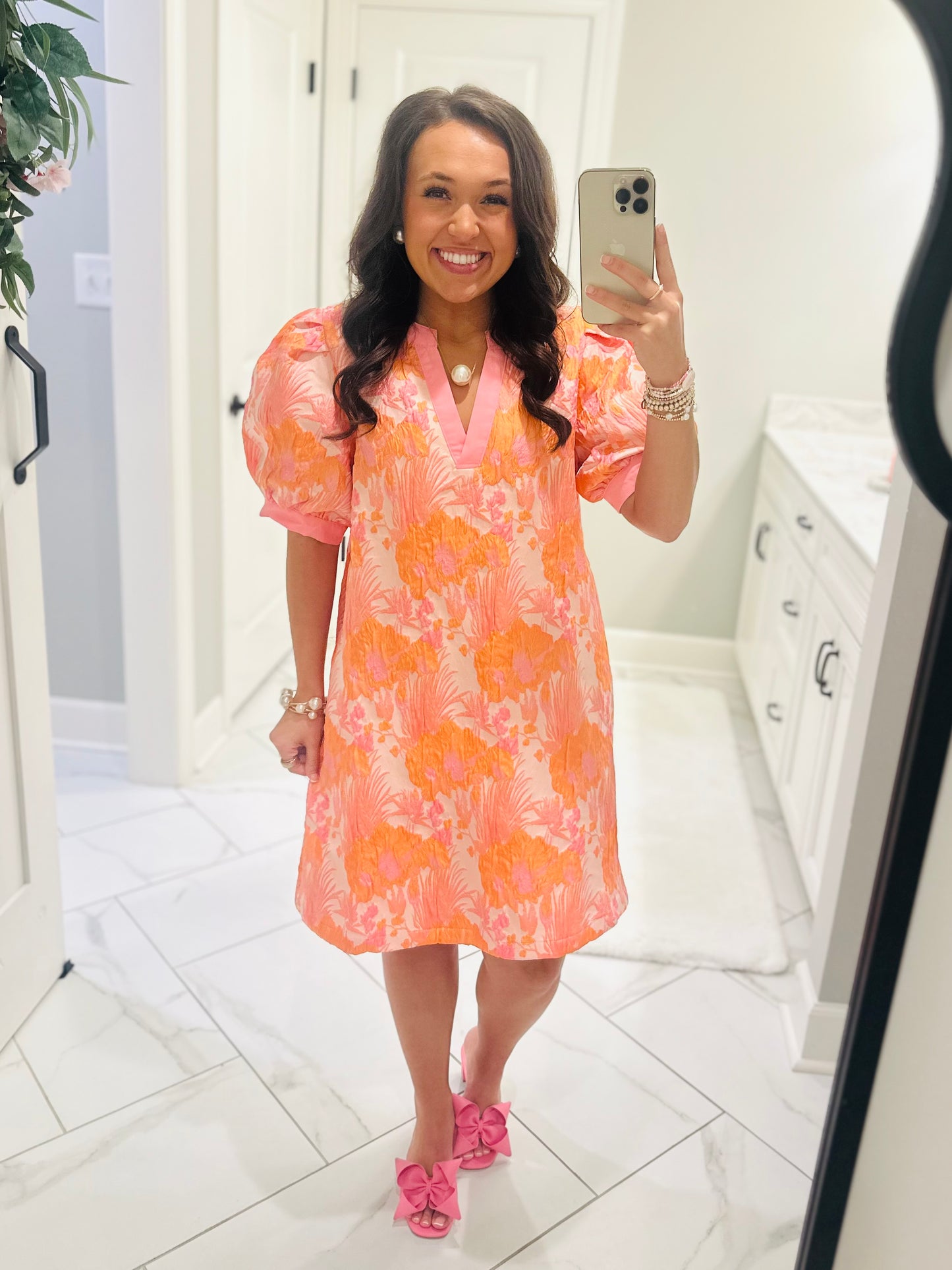 The Summer Peach Mix Floral Jacquard Dress