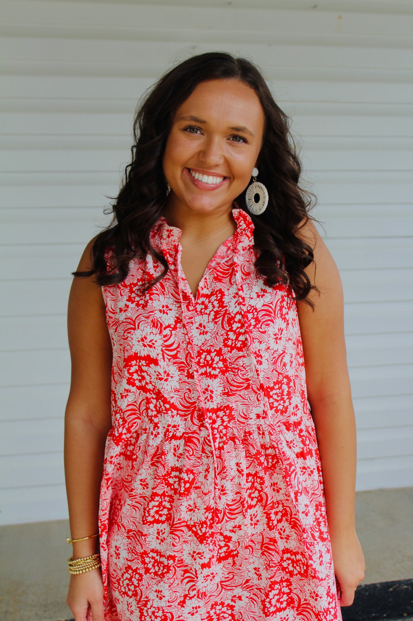 The Leia Red Floral Print Midi Dress