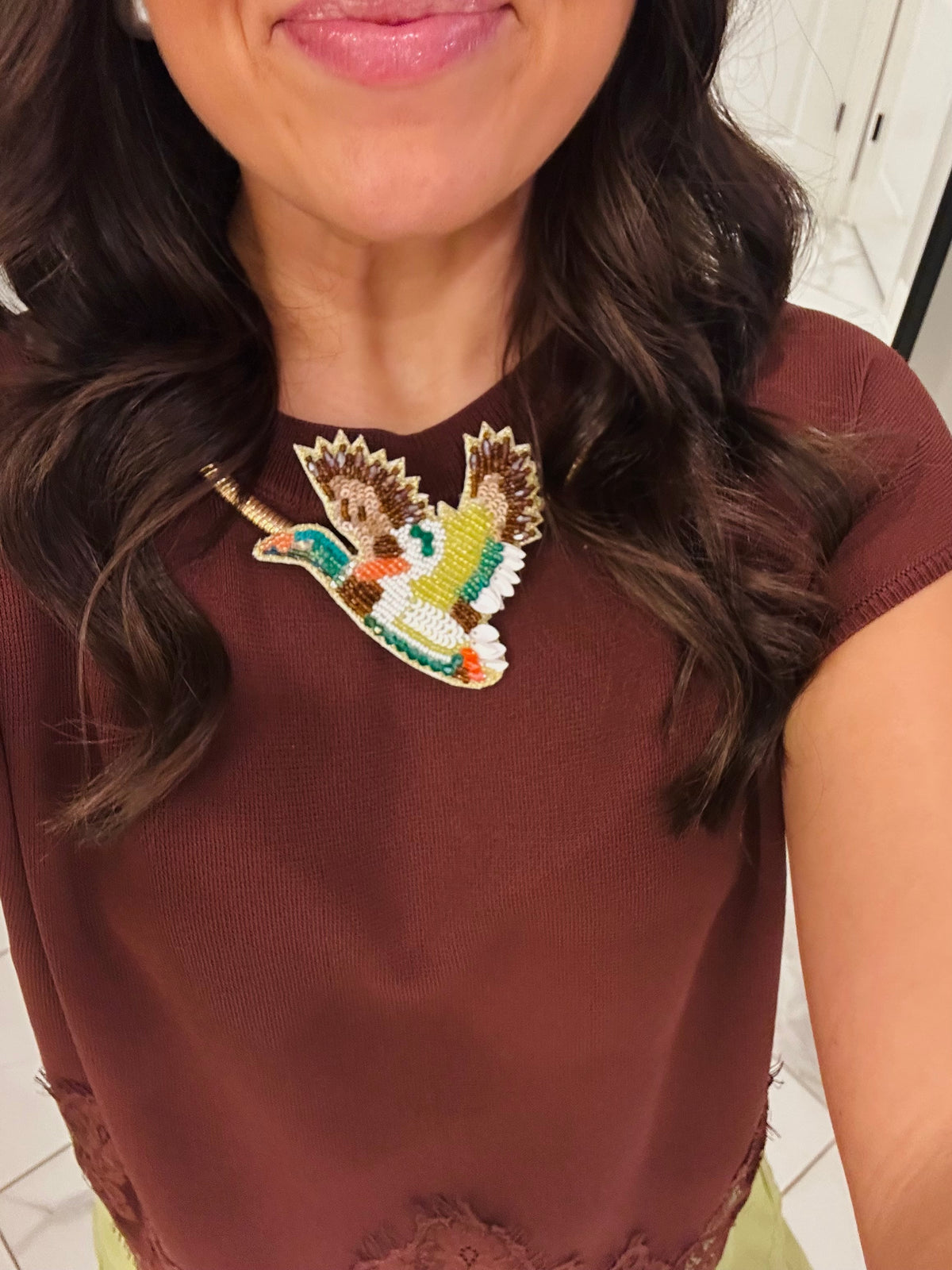 Green + Brown Mallard Beaded Collar Necklace