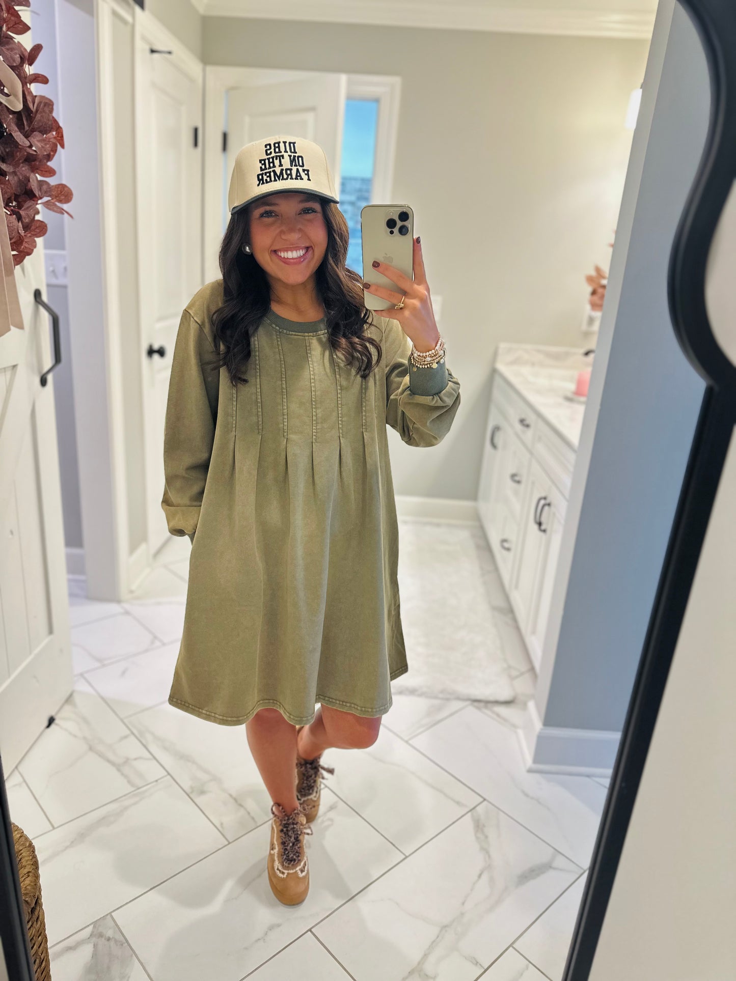 The Jadyn Moss Green Mineral Wash Dress