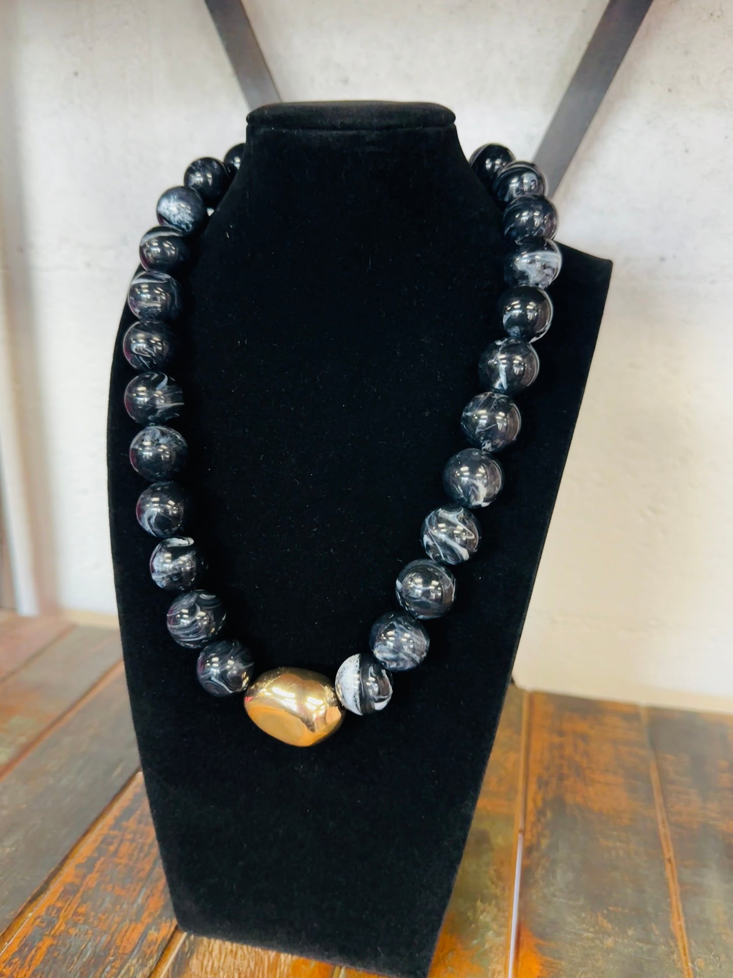 Black Marble Beaded Necklace