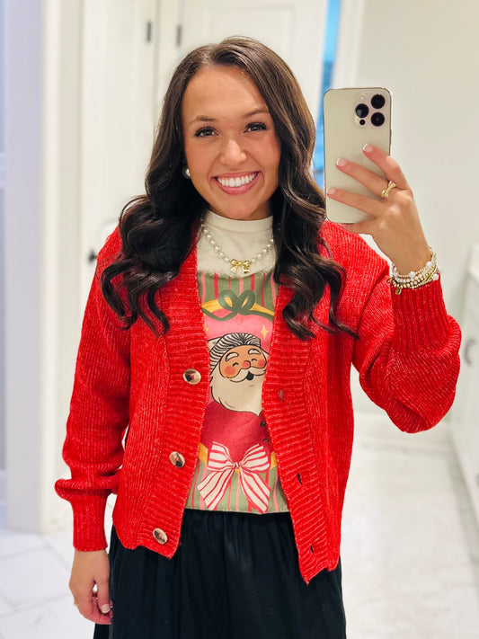The Izzy Red Front Button Cardigan
