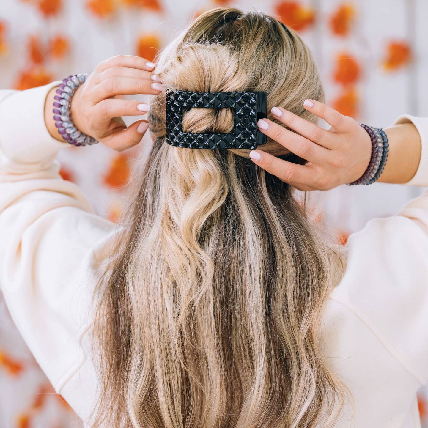 Jet Black Quilted Rectangle Flat Hair Clip