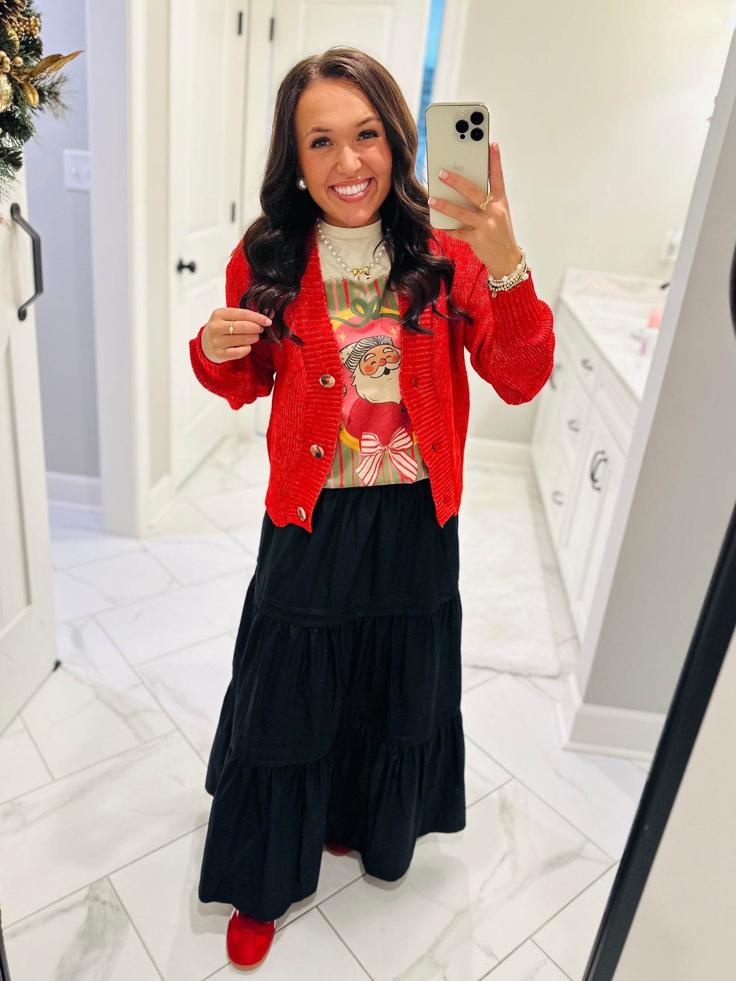 The Izzy Red Front Button Cardigan