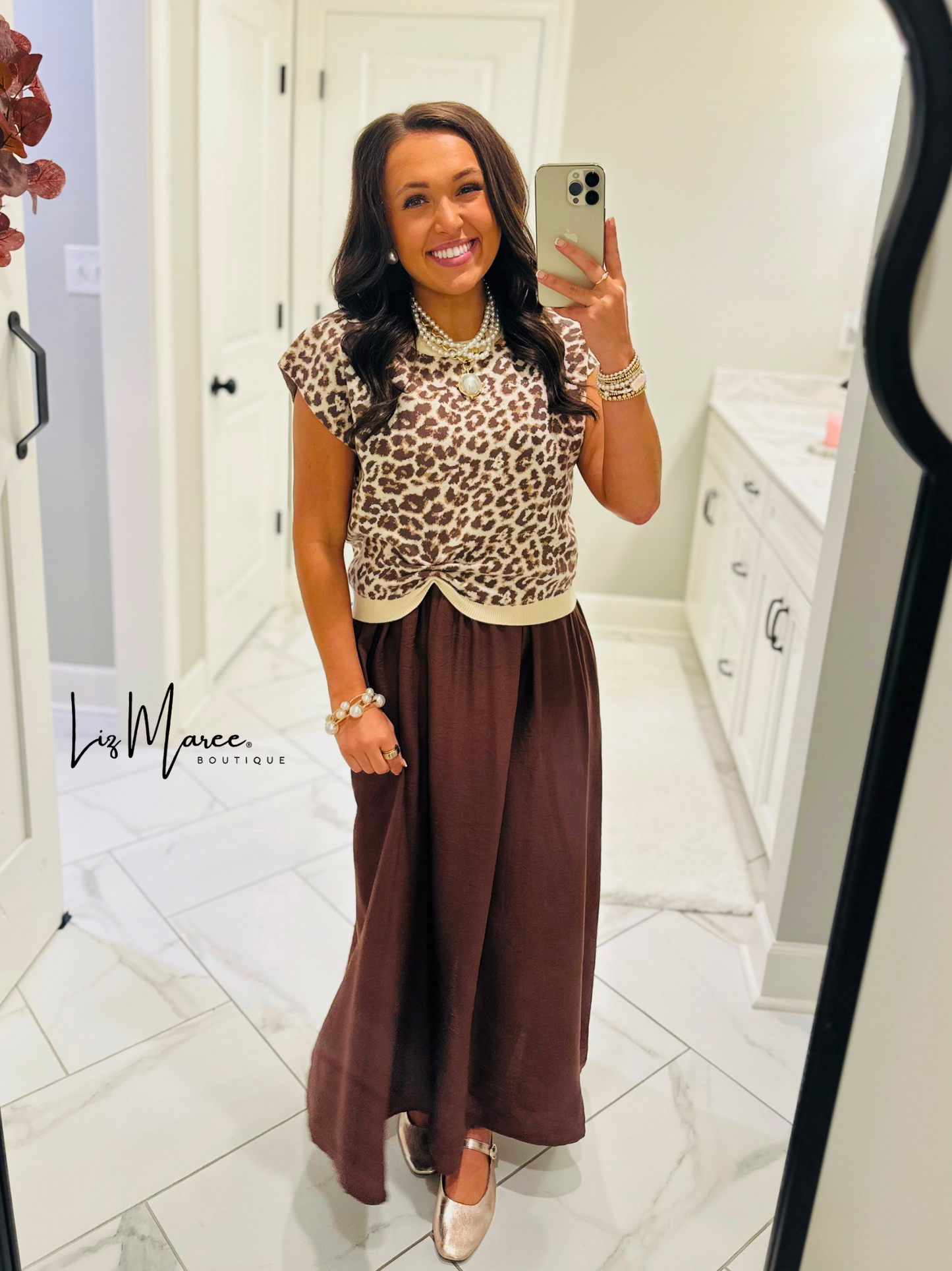 The Chloe Leopard Brown Layered Midi Dress
