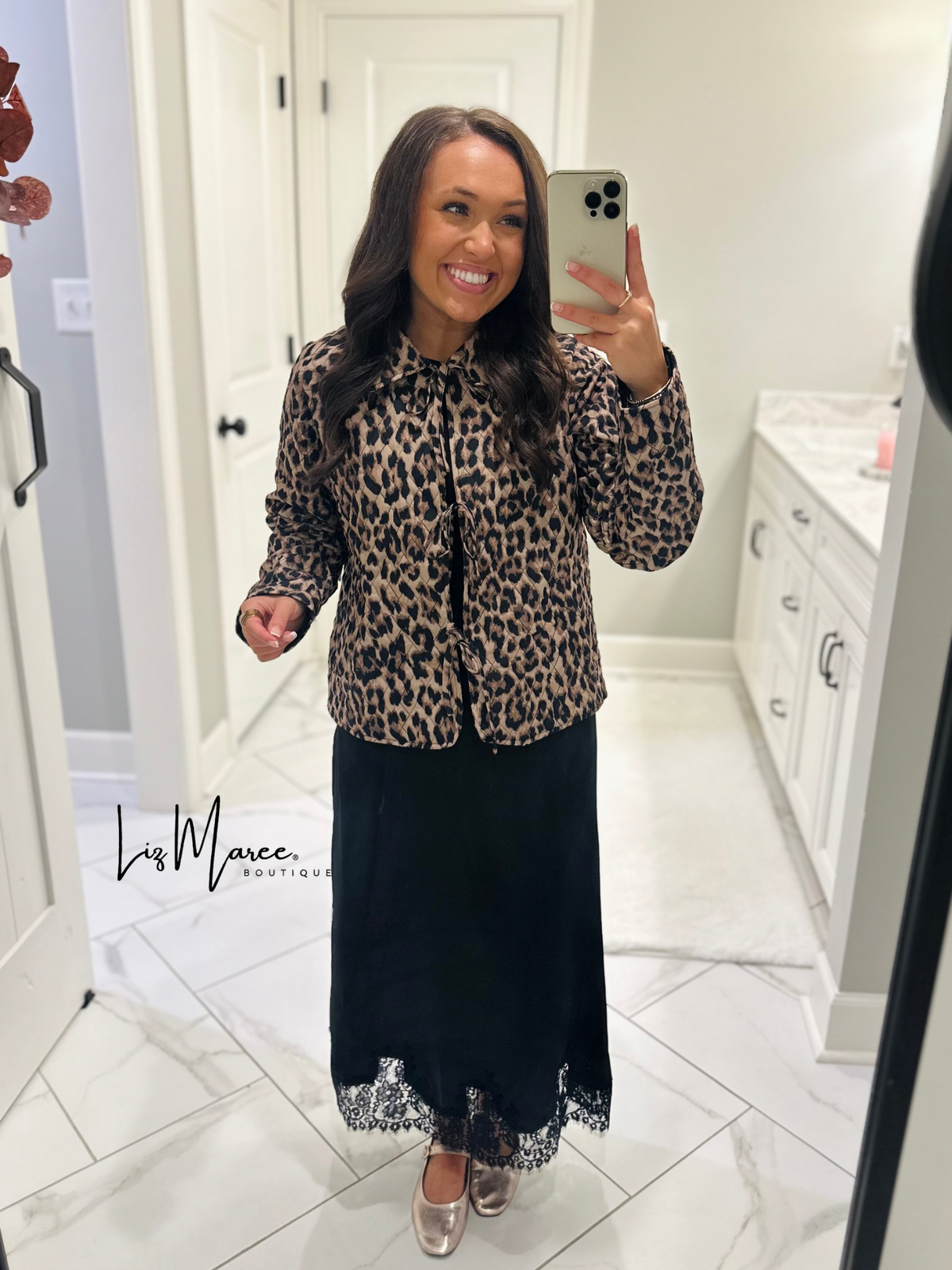 The Aubrey Leopard Quilted Bow Jacket